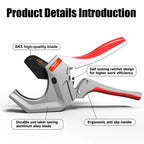 PVC Pipe Cutter, Cuts Up to 2-1/2" Ratchet Heavy-Duty SK5 High-Hardness Blade, 63mm Opening Aluminum Alloy Body Ratcheting for PVC, PPR, PE, PEX, Plastic Hoses & Plumbing Pipes Tube Cutter Pipe Cutting Tool