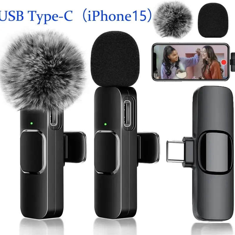 Wireless Lavalier Microphone Set - Rechargeable Lapel Audio Mic for iPhone, USB Type-C Smartphones, Camera Vlogging Equipment, Omnidirectional Condenser for Video Recording