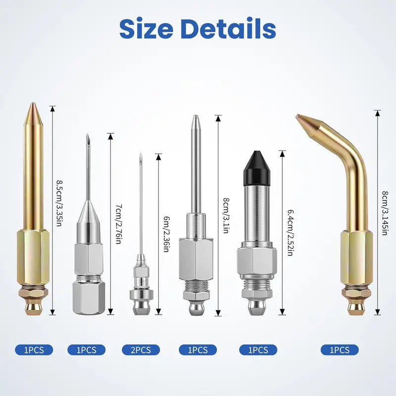 7PCS Grease Gun Needle Tips Accessories Kit, Mini Grease Gun Needle Dispenser, Rubber Joint Nipple, Straight & Elbow Nozzle Coupler Fittings, Detachable Lubrication Injector for Narrow Tight Confined Spaces（1,000+ sold）