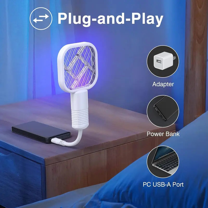USB Mini Portable Mosquito Zapper – 2-in-1 Bug Killer Bat with UV-A Light Protector, USB-Powered LED Lamp Indoor Mosquito Trap, Compact Travel-Friendly Design, Quiet Effective Operation, Ideal for Bedroom, Camping & Office Use