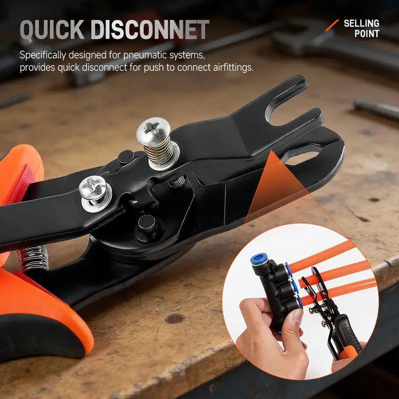 Air Hose Connector Removal Tool Push-to-Connect Fittings Disconnect Pliers for Automotive Pneumatic Air Line Repair Quick Release Fitting Pliers PVC One-Hand Operation Compact Design