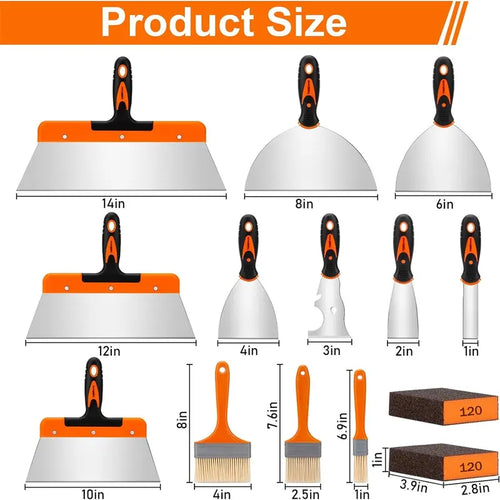 14Pcs Stainless Steel Drywall Tool Set with 9 Putty Knives 4 Paint Brushes & 1 Architectural sand table model  Improvement Repair & Painting