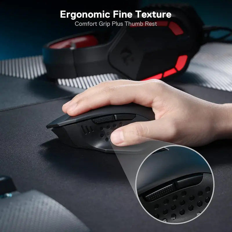 Redragon M656 Gainer Wireless Gaming Mouse, 4000 DPI 2.4Ghz Gamer Mouse w/ 5 DPI Levels, 7 Macro Buttons, Red LED Backlit & Pro Software/Drive Supported, for PC/Mac/Laptop,summerwins
