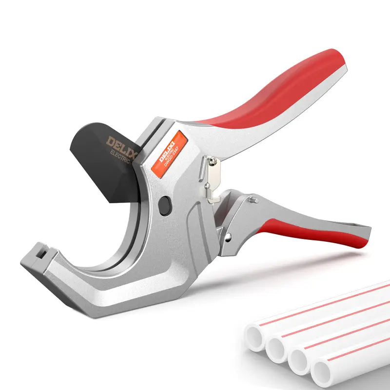 PVC Pipe Cutter, Cuts Up to 2-1/2" Ratchet Heavy-Duty SK5 High-Hardness Blade, 63mm Opening Aluminum Alloy Body Ratcheting for PVC, PPR, PE, PEX, Plastic Hoses & Plumbing Pipes Tube Cutter Pipe Cutting Tool