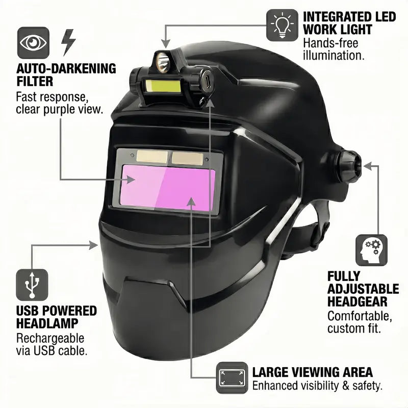 Solar Auto-Darkening Welding Helmet with LCD, Safety Welding Mask for Grinding (Tools & Hardware, Soldering Equipment Accessory)