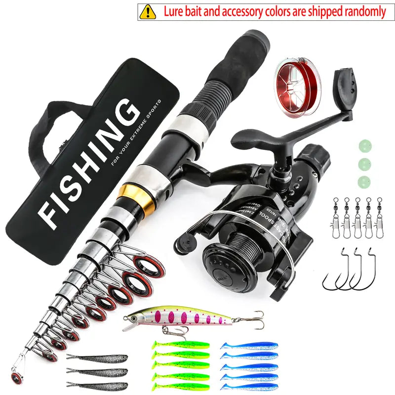 Spinning Fishing Rod & Reel Combo Set, Anti-Entanglement Fishing Pole with Accessories & Storage Bag for Outdoor Fishing, Fishing Tackle Set