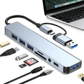 8-in-1 USB C Hub with HDMI Splitter, 4 USB Ports, USB-C, TF/SD Reader, 3.5mm Audio - USB Extender for Laptop, Tablet, Phone Accessory, for MacBook Pro/iPad Pro/iPhone 15/Laptop/More [Sold 641 units]