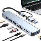 8-in-1 USB C Hub with HDMI Splitter, 4 USB Ports, USB-C, TF/SD Reader, 3.5mm Audio - USB Extender for Laptop, Tablet, Phone Accessory, for MacBook Pro/iPad Pro/iPhone 15/Laptop/More [Sold 641 units]