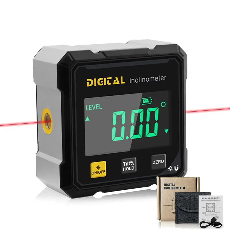 Radiaint Portable Magnetic Digital Angle Finder, 360° Magnetic Attachment Hardware Tool with Dual Laser Guide, Rechargeable Angle Gauge for Woodworking, Construction