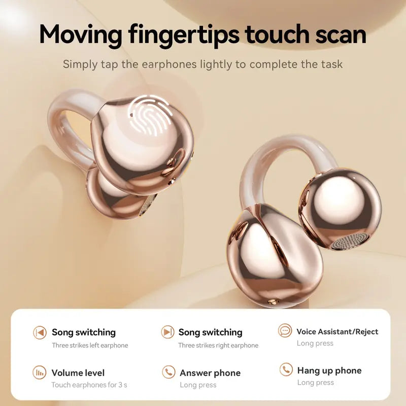 Rose Gold Finish On-Ear Bluetooth 6.0 Clip-On Headphones with DT6.0 Pulse Tech, 360° Sound, IPX5 Waterproof, Light Fit, Call Control, Earbuds Bluetooth for Sports, Cells, Music（sold：623）