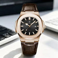 Men's Quartz Analog Watch, Rose Gold Stainless Steel Case, Square Dial with PU Leather Strap, Luminous Hands, Date Display, 30m Water-Resistant, Elegant Business Dress Watch, Analog Quartz Watches（1,000+ sold）