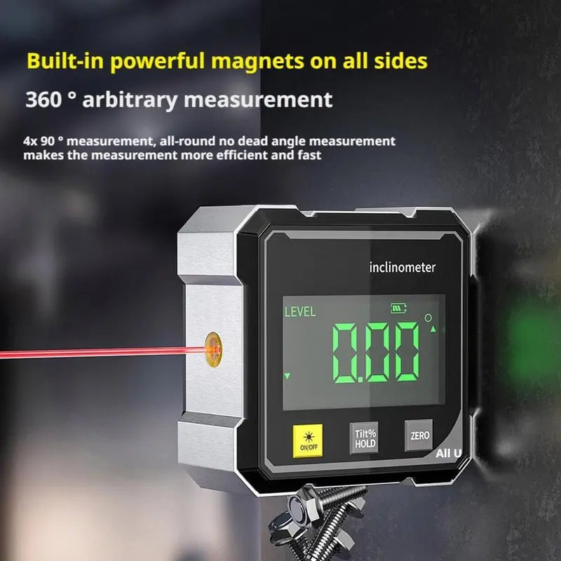 Radiaint Portable Magnetic Digital Angle Finder, 360° Magnetic Attachment Hardware Tool with Dual Laser Guide, Rechargeable Angle Gauge for Woodworking, Construction