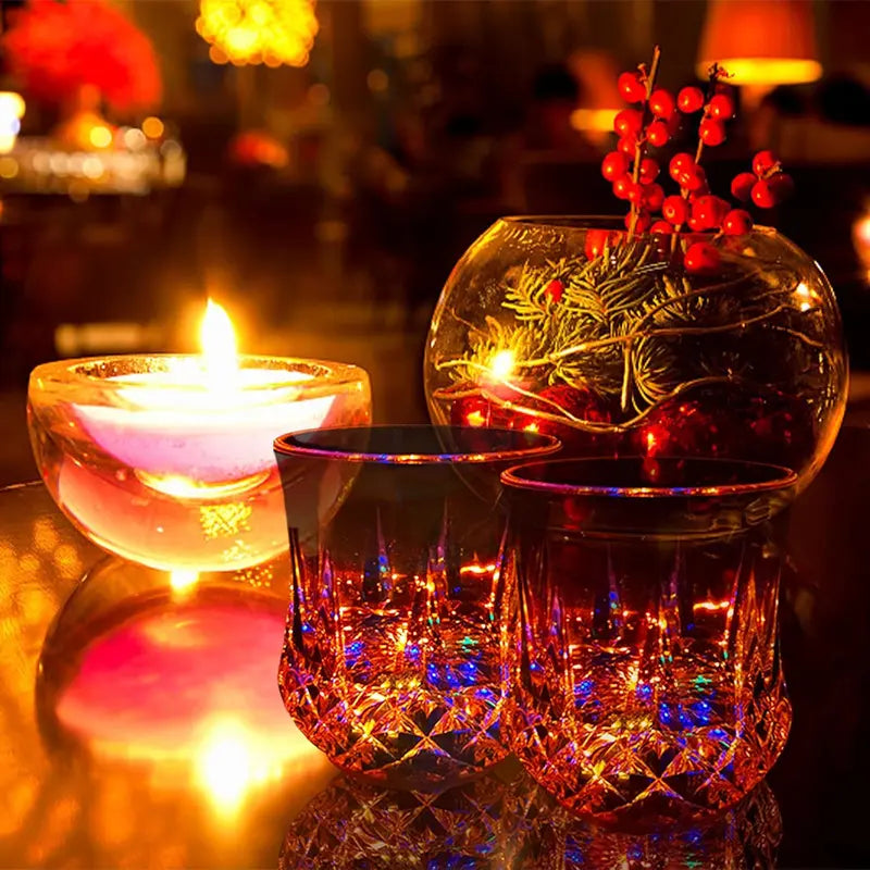Liquid Activated LED Flash Crystal Drink Set, Multicolor Water-Activated Auto-Light-Up Glowing Plastic Tumblers for Bar Party Decor, Festive Gift for Christmas Thanksgiving (Plastic Construction）Decorative Light-Up Cup