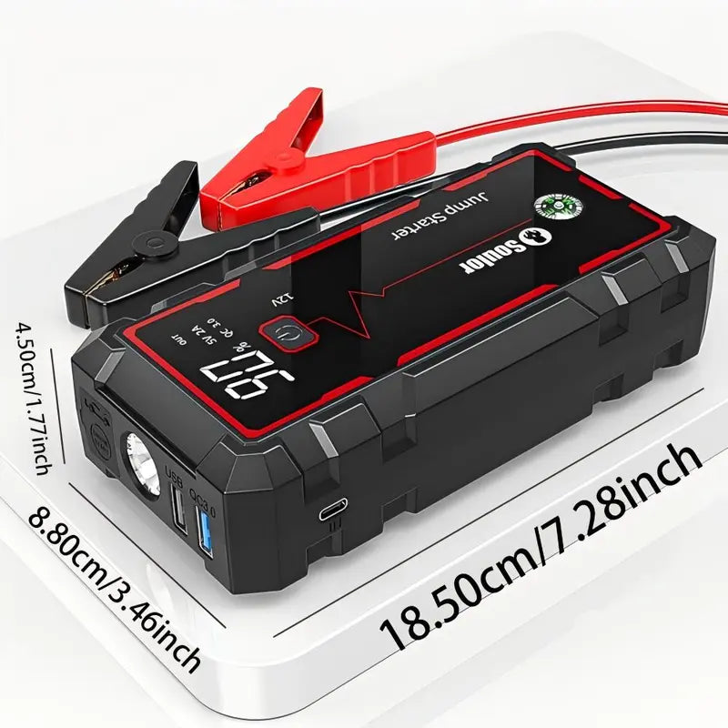 Soulor 8000mAh Portable Car Jump Starter 12V Battery Booster Power Bank with LED Emergency Light, LCD Display and Smart Jumper Cables for Cars SUVs Trucks fathersdaygift