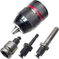 4Pcs Heavy-Duty Metal Keyless Drill Chucks (1.5-13mm, 1/2"-20UNF) with SDS-Plus Shank, 1/4" Hex Shank, 1/2" Socket Square Wrench Adapter for Power Tools, Impact Driver (Self-Tighten Clamp, Tool-Free Bit Swaps) [Sold 389 units]