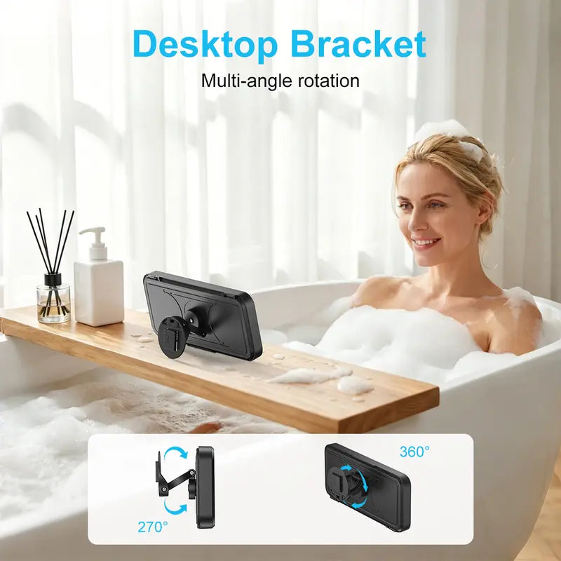 Waterproof box speaker, bathroom waterproof360 rotating touch screen, Bluetooth speaker,watch movies, listen to music, phone holderBluetooth speaker audio shower TV holder,swimming pool, kitchen, bathroom, sink（sold：890）