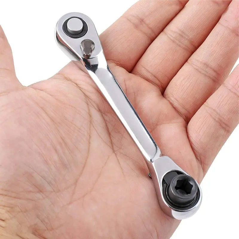 1-Piece 1/4-Inch Silver Mini Double-Headed 72-Tooth Ratchet Wrench, 5-Degree Quick Release Drive Socket (Bits Not Included), Textured Grip Rotator for Confined Space, DIY Maintenance Work Tool, Tools and Gadgets