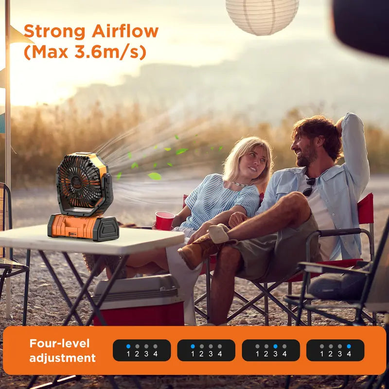 Rechargeable Camping Fan with LED Light, Portable Multi-functional Fan with 360° Rotating Hook, Oscillating Emergency Camping Fan Cordless Rotatable Battery Powered Lightweight summerwins
