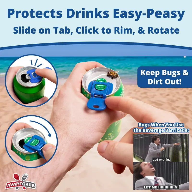 Avant Grub Beverage Barricade - Easy Tab Opener & Drink Protector, Colorful 12-Pack, Shields Soda/Beer from Bugs & Dust, Ideal for Parties, BBQs, Beach Kitchen Utensils