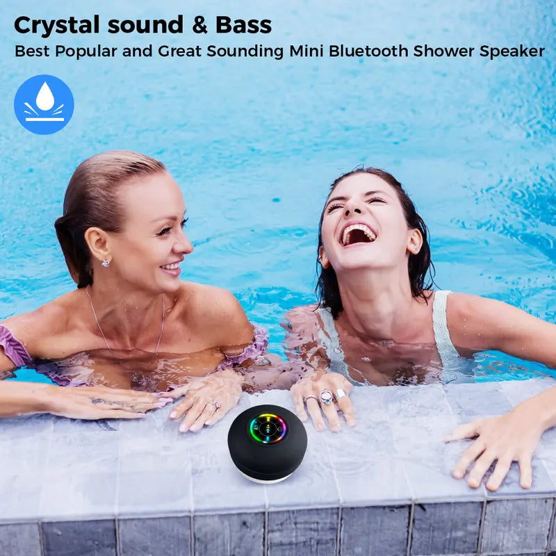 Waterproof Speaker Portable Suction Cup with LED Lights Rechargeable Bluetooth-compatible for Home Bathroom Outdoor Shower Black Wireless Speaker，hands-free
