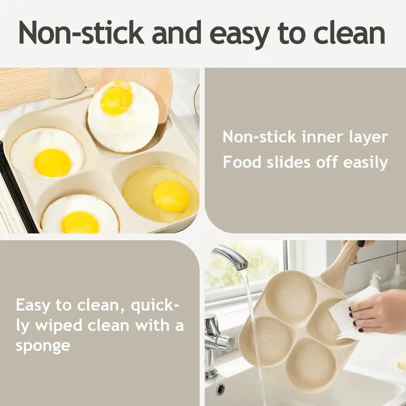 Non-stick Egg Frying Pan, 4 Hole Skillet with Handle, Cooking Accessories, Breakfast Egg Toast Bread Food, Non Stick Cookingware, Kitchen Gadgets Granite surface, easy clean, works on gas stove & induction. versatile kitchen cookware for home chefs!