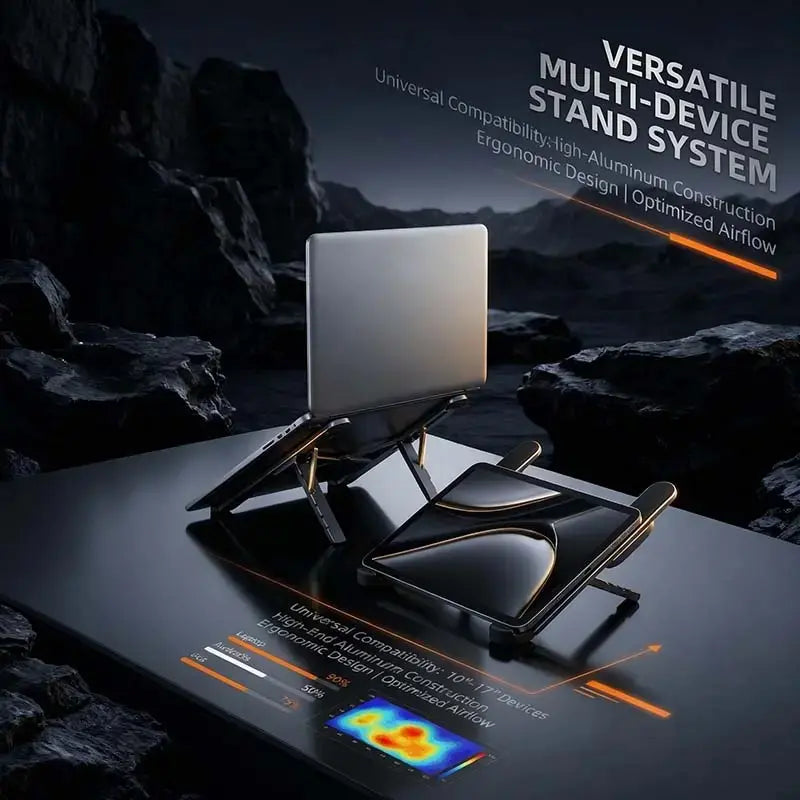 Grey Laptop Stand with Foldable USB Hub, Adjustable Ergonomic Desk Riser, Multi-Port Expansion for MacBook, PC, Tablets & Travel Use,Father's Day Gift