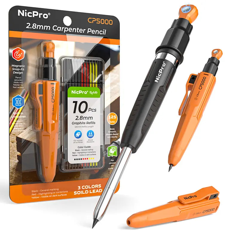 Magnetic Mechanical Carpenter Pencils Set - 2.8mm Pencil, Sharpener,  Magnetic Pickup Tool, Precise Deep Hole Marking Tool for Construction Work Accessories,back to school,back to school shopping