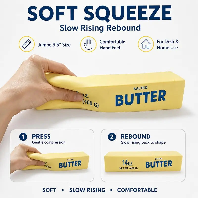 Large Butter Squishy Slow Rebound Toy, About 10 inches Giant Sensory Fidget Toy for Kids Adults, Funny Gag Gift Ages 3+.