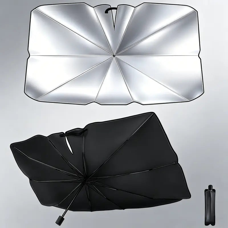 Foldable Windshield Sun Shade Umbrella Cover - Titanium Silver UV Protection, Heat-Insulation Front Auto Window Visor, Portable, Fits Most Cars and SUVs, Quick Install, Folding Easily with Storage Bag [Sold 659 units]