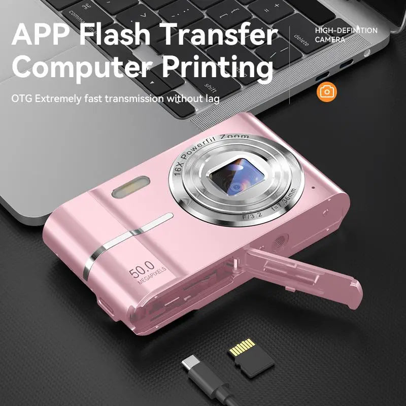 FHD 1080P Digital Camera with SD Card, 16X Digital Zoom Camera, Compact Portable Mini Camera for Teenagers Students Boys Girls, Point and Shoot Camera for Gifts, Tech Gadgets, Gift, Including Chargeable Battery, No Adapter（1,000+ sold）
