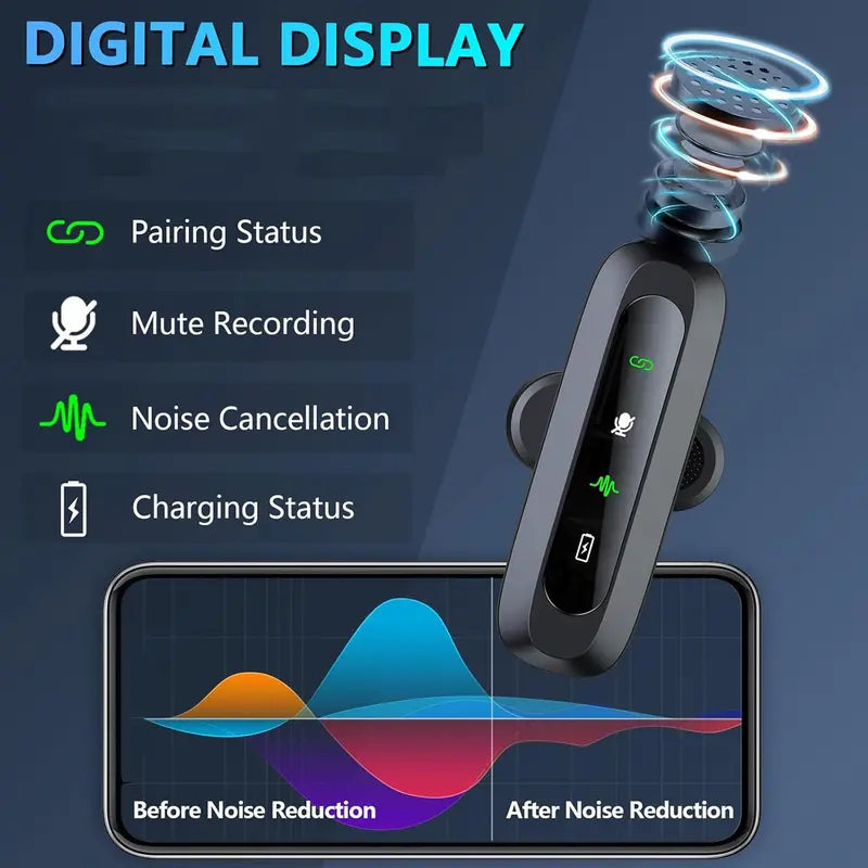 Wireless Microphone, Professional Lapel Mic for iPhone and Android, Wireless Microphone for Video Recording, Teaching, Interviews and Podcasts, Rechargeable Wireless Mic