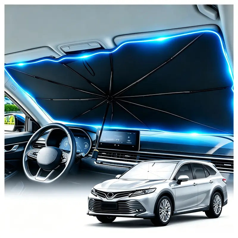 Foldable Windshield Sun Shade Umbrella Cover - Titanium Silver UV Protection, Heat-Insulation Front Auto Window Visor, Portable, Fits Most Cars and SUVs, Quick Install, Folding Easily with Storage Bag [Sold 659 units]