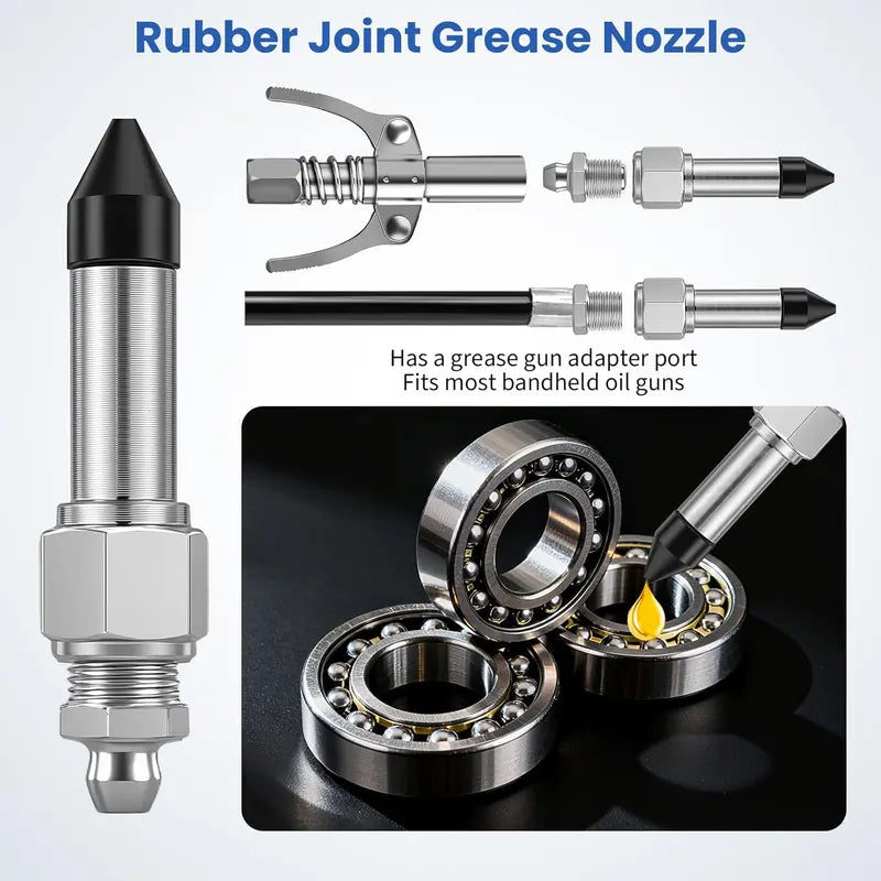 7PCS Grease Gun Needle Tips Accessories Kit, Mini Grease Gun Needle Dispenser, Rubber Joint Nipple, Straight & Elbow Nozzle Coupler Fittings, Detachable Lubrication Injector for Narrow Tight Confined Spaces（1,000+ sold）