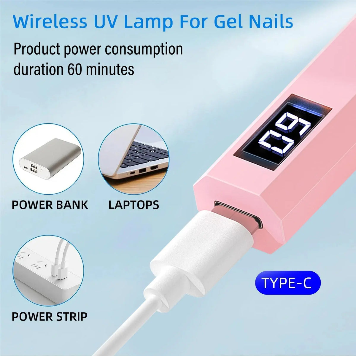 Portable Nail Lamp, UV Nail Lamp, Rechargeable Gel Polish Curing Light with Digital Display, Two Timer Settings, Personal Nail Care Tool for Home Salon Nail Art, Diy Manicure, At Home Manicure, Diy Nails [Sold 537 units]