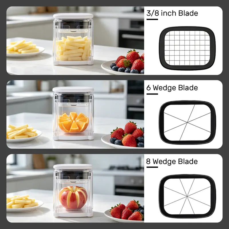 French Fry Cutter - Air Fryer Compatible, Portable Detachable Interchangeable Blade Potato Slicer, Smooth Mandoline Slicer, Rustproof Easy-Clean Vegetable Cutter Kitchen Accessories for Home Low-Oil Fries, Home Cooking
