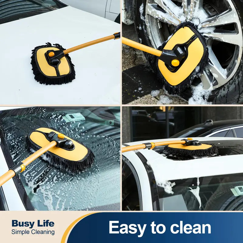 #Summervibes 43'' Long Handle Car Wash Mop, 15° Ergonomic Design, Microfiber Material, Avoid Scratching, Retractable Aluminum Pole(Durable), Suitable for Cars, Truck, SUV and Home Cleaning - Auto Wash Accessories!