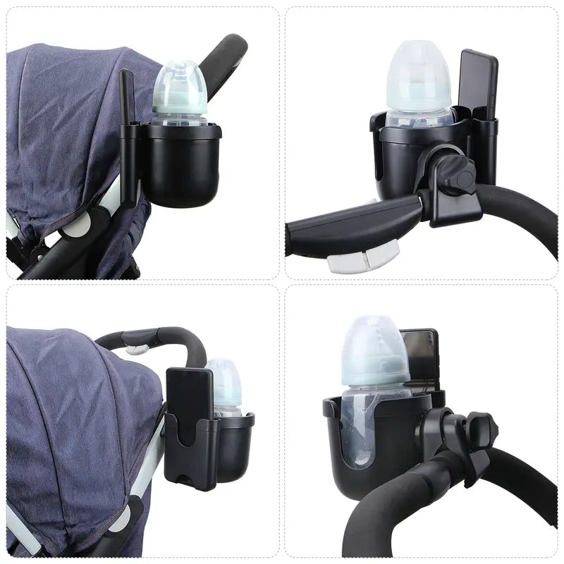 2-in-1 Universal Stroller Cup Holder with Mobile Phone Storage Rack, 360-Degree Rotatable Drink Holder for Strollers, Bike (Fits Most Cups)  [Sold 1000+ units]