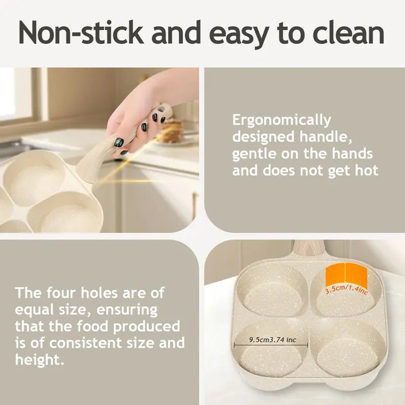 Non-stick Egg Frying Pan, 4 Hole Skillet with Handle, Cooking Accessories, Breakfast Egg Toast Bread Food, Non Stick Cookingware, Kitchen Gadgets Granite surface, easy clean, works on gas stove & induction. versatile kitchen cookware for home chefs!