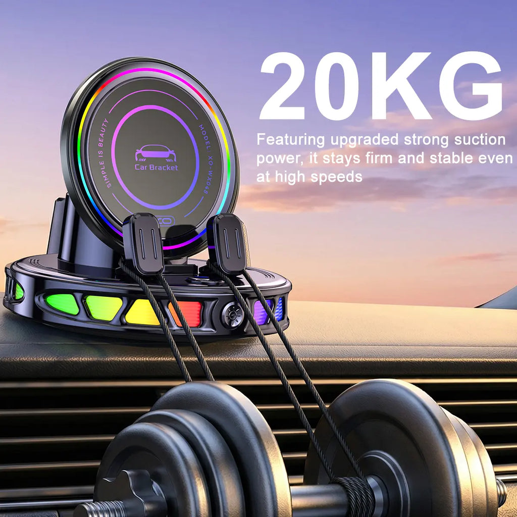 360° Rotating Wireless Charging Car Phone Holder with RGB Lights - Auto-Lock, Ultra-Stable Gel Base, Plastic/Rubber Build, Hands-Free, for Dashboard & Windshield, Fits iPhone & Android, Car Interior Accessory [Sold 586 units]