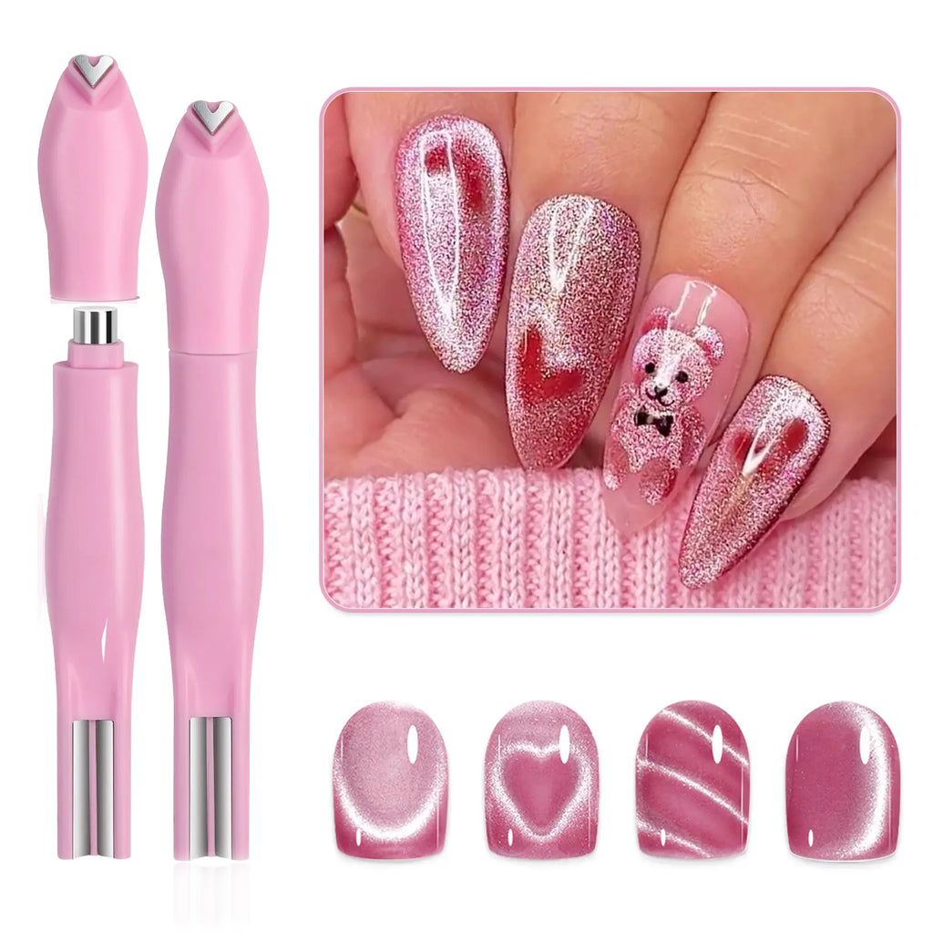 3 in 1 Nail Magnet Tool, Upgraded Nail Magnet Pens, Multi-Function Magnet Stick 3D Magnetic Cat Eye Gel Polish Nail Art, for Salon, Studio or Home Nail Art Sheet Nail Art Kits, Nails Supplies, Easy To Use Nail Manicure Kit Pink [Sold 428 units]