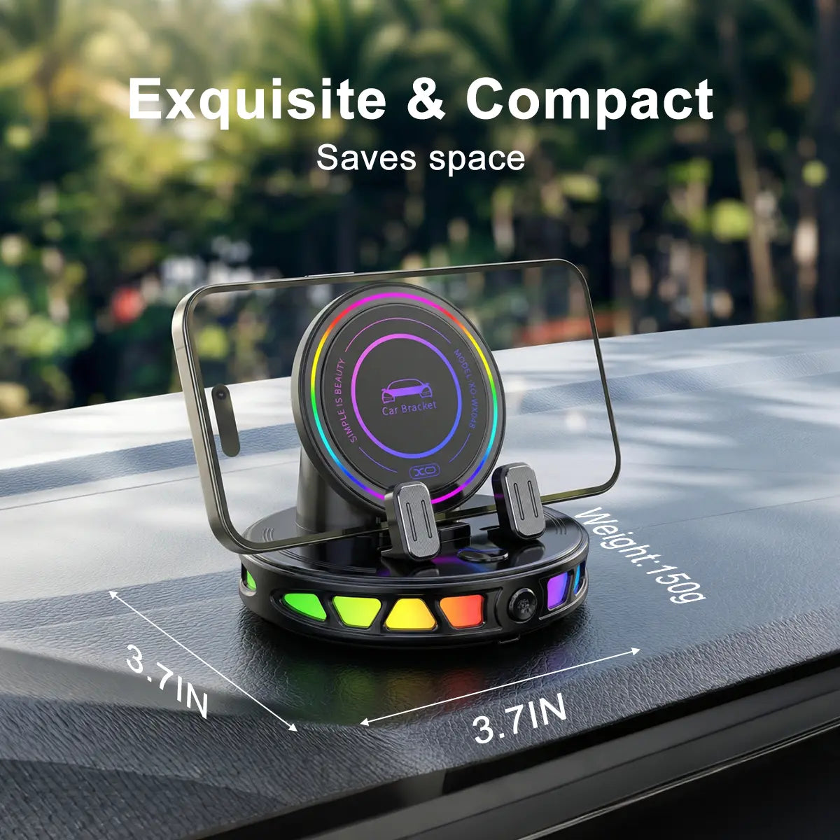 360° Rotating Wireless Charging Car Phone Holder with RGB Lights - Auto-Lock, Ultra-Stable Gel Base, Plastic/Rubber Build, Hands-Free, for Dashboard & Windshield, Fits iPhone & Android, Car Interior Accessory [Sold 586 units]