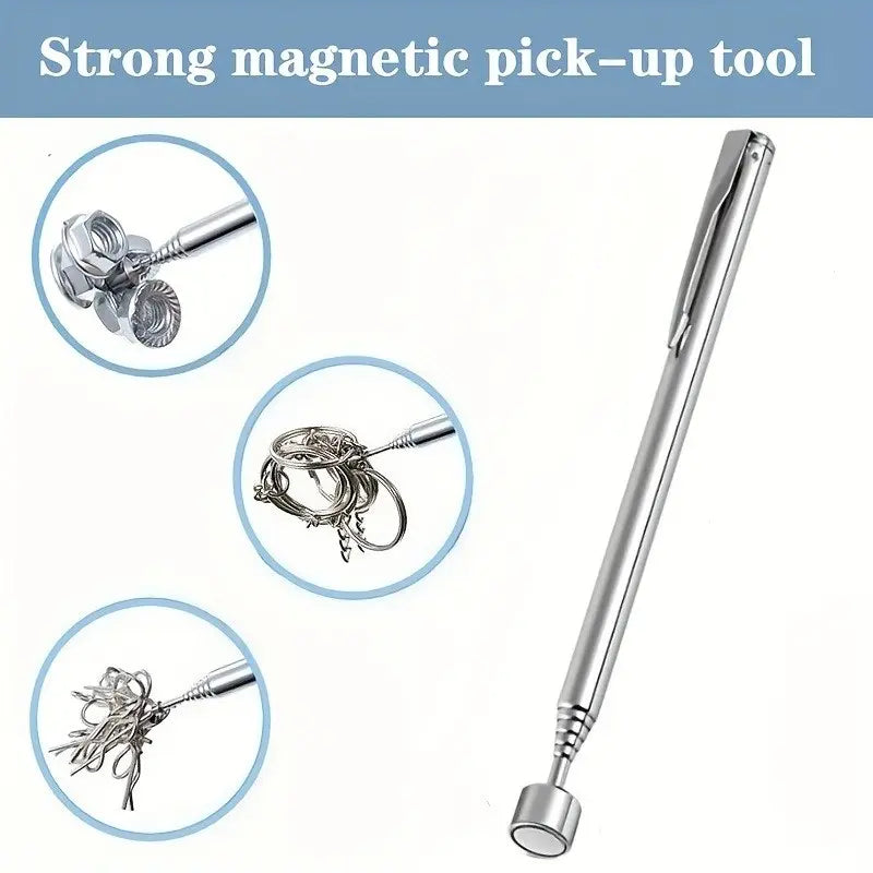 Silver Color Magnetic Pickup Tool, Pocket Clip, Strong Magnetism, Ideal for Automotive and Construction, No Battery Required