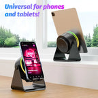 5-in-1 Wireless Induction Bluetooth Audio Speaker, Phone Stand Adjustable Ambient Light, Surround Sound 360° Rotation Rechargeable Hands-Free Calls For Bedroom, Kitchen, Camping, Yoga, Cooking Gifts for Men, Women, Elderly