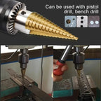 3-Count Titanium Coated High Speed Steel Step Drill Bit Set, Multi-Size Unibit Tool for Drilling Cutting Holes in Aluminum, Wood, Plastic, Ideal for DIY Lovers