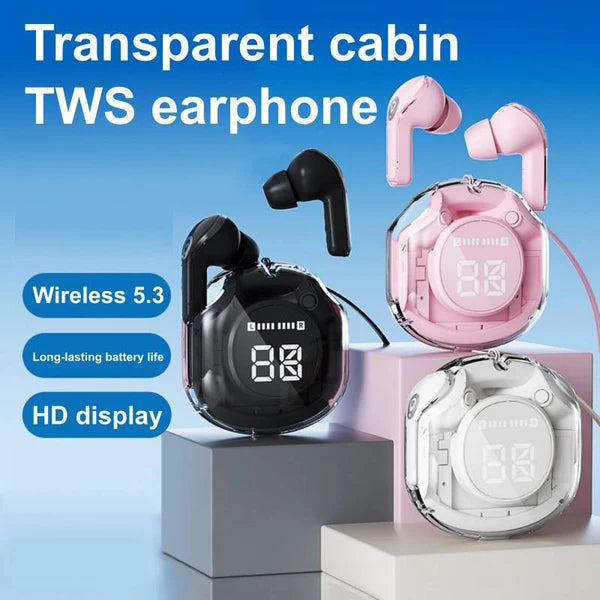 Newly Sport BT Earphones Air 39 in Ear Transparent Digital Display Long Range Transparent Noise Canceler True Wireless Headset