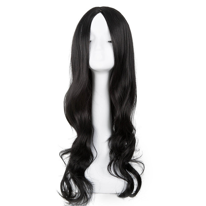 African Style Fluffy Long Curly Wig Middle Part Breathable Synthetic Wig