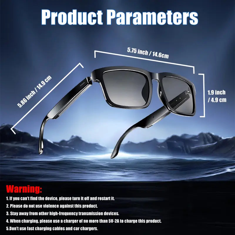 Smart Glasses - Wearable Bluetooth Audio Glasses with Voice Assistant & Touch Control, Open-Ear Speakers & Mic for Hands-Free Calls, Anti-UV Lenses, Smart Sunglasses, Suitable for Running, Driving, and Outdoor Activities, Wireless Audio Glasses