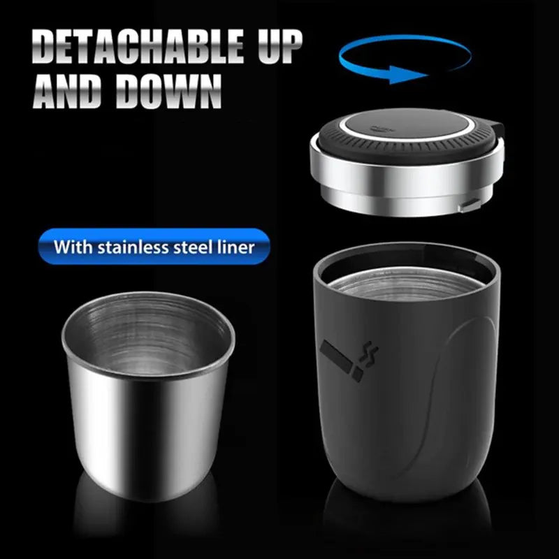 Portable Car Ashtray with LED Light, Car Cigarette Ashtray with Lid, Detachable Stainless Steel Ashtray, Car Interior Accessory for Most Vehicles