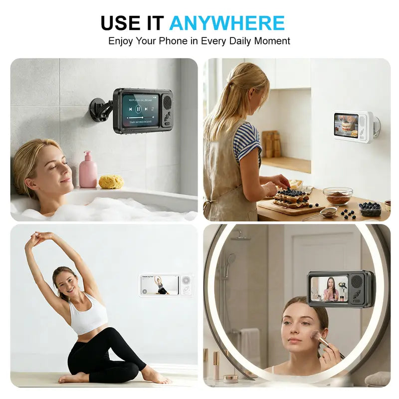 Waterproof box speaker, bathroom waterproof360 rotating touch screen, Bluetooth speaker,watch movies, listen to music, phone holderBluetooth speaker audio shower TV holder,swimming pool, kitchen, bathroom, sink（sold：890）