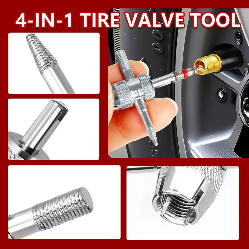 14-Piece Set Quick Change Tire Valve Tool Kit,Tire Valve Stem Core Quickly Replacement Tool Kit,Perfect Tool for Replacing Leaky Valves in Cars,ATVs,Trucks,Motorcycles, etc.with 5 TR413 Valve,4-Way Valve Tool  [Sold 1000+ units]